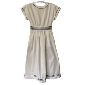 Rare Vintage Lanz Originals Sailor Midi Dress Fit & Flare White Gold Button